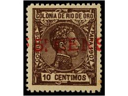 894 ** COLONIAS ESPAÑOLAS: RIO DE ORO. Ed.37A. <B>5 Cens. S. 10 Cts.</B> Castaño<B> VALOR COMPLEMENTARIO.</B> Leves Manc - Andere & Zonder Classificatie