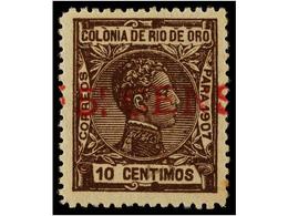 894 ** COLONIAS ESPAÑOLAS: RIO DE ORO. Ed.37A. <B>5 Cens. S. 10 Cts.</B> Castaño<B> VALOR COMPLEMENTARIO.</B> Leves Manc - Altri & Non Classificati
