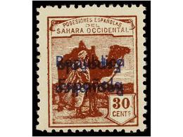 897 * COLONIAS ESPAÑOLAS: SAHARA. Ed.36. JUEGO COMPLETO (3 Valores), Habilitación <B>DOBLE, UNA INVERTIDA.</B> Cat. 291? - Andere & Zonder Classificatie