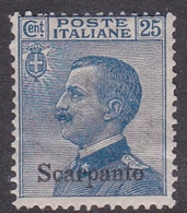 Italy-Colonies And Territories-Aegean-Scarpanto S 5 1912  25c Blue, Mint Hinged - Aegean (Scarpanto)