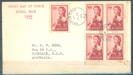 CA - FDC - 18.6.1959 - ROYAL TOUR BLOC OF 4 - Mi 333 Yv 313 SG 512 - Lot 16869 - 1952-1960