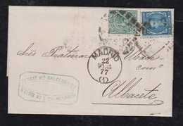 Spain 1877 Cover With 5c War Tax Stamp MADRID To ALBACETE - Covers & Documents