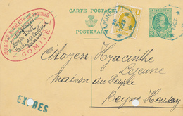 771/26 - Entier Postal Houyoux + TP Dito En EXPRES Télégraphique TAMINES En BLEU 1927 -Cachet Jeunesse Socialiste Comité - Postcards 1909-1934