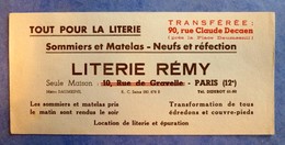 Buvard Ancien - LITERIE REMY PARIS 12e - Sommiers Et Matelas, Neufs Et Réfection - L