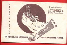 Buvard Ancien " AUFRABLANC"  Pour Chaussures De Toile Blanches - Illustration Surréaliste - La Chaussure Mange Un Tube - Shoes