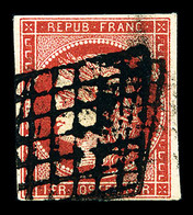 O N°7a, 1F Vermillon Vif, Oblitération Grille, Jolie Nuance, RARE ET TB (signé Calves/Brun/certificats)   Qualité: O  Co - 1849-1850 Ceres