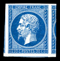 ** N°14A, 20c Bleu Type I, Grandes Marges Avec Voisins, Fraîcheur Postale. SUP (certificat)  Qualité: ** - 1853-1860 Napoleone III