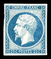 * N°15, 25c Bleu. TTB. R. (certificat)  Qualité: *  Cote: 3500 Euros - 1853-1860 Napoleon III