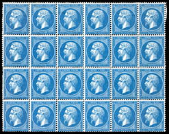 ** N°22a, 20c Bleu Foncé, Exceptionnel Bloc De 24 Exemplaires (11ex*), Fraîcheur Postale. R.R.R. (signé/certificat)  Qua - 1862 Napoleon III