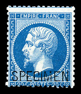 * N°22d, 20c Bleu Surchargé 'SPECIMEN'. TB  Qualité: *  Cote: 400 Euros - 1862 Napoleon III