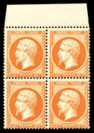 ** N°23b, 40c Orange Vif En Bloc De Quatre Haut De Feuille, Fraîcheur Postale. SUPERBE. R.R. (signé Calves/certificat)   - 1862 Napoleone III