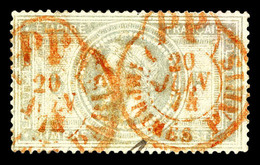 O N°33, 5F Violet-gris Obl Càd Rouge Des Imprimés. TTB. R. (signé Calves/certificats)  Qualité: O  Cote: 2000 Euros - 1863-1870 Napoleone III Con Gli Allori