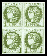 ** N°39B, 1c Olive Rep 2, Bloc De Quatre (1ex*), Fraîcheur Postale. SUP (certificat)  Qualité: ** - 1870 Emissione Di Bordeaux