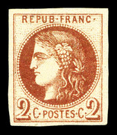 * N°40Af, 2c Chocolat Clair Report 1, Impression Très Fine Dite De Tours, RARE Et SUP (signé Scheller/certificat)   Qual - 1870 Emissione Di Bordeaux