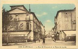 Delcampe - Ref 115- Gard - Ales - Alais - La Rue St Vincent Et La Place Du Lycee  - Ets Riviere Bureau - Carte Bon Etat - - Alès