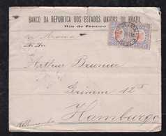 Brazil Brasil 1892 Cover 2x 100R Pair Tintureiro RIO To HAMBURG Germany BANCO DE REPUBLICA DOS ESTADOS UNIDOS DO BRAZIL - Storia Postale