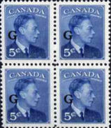 CANADA 1950 George VI 5c Blue OVPT:G 4-BLOCK [Aufdruck,surimprimé,sobreimpreso,soprastampato,opdruk] - Overprinted