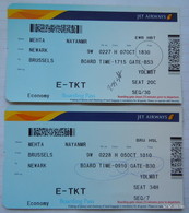 JET AIRWAYS E-TICKET - BOARDING PASS (Year 2012). Brussels To Newark And Newark To Brussels. Used. - Mondo