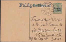 Belgique 1915 Carte Postale Franchise Militaire, Entier D'occupation Surchargé Feldpostbrief Pour Soldat Allemand. Rare - German Occupation