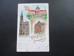 AK Mehrbildkarte 24.12.1901 Gruss Aus Strassburg Germania Reichspost Stempel: Strassburg Elsass Ruprechtsau - Elsass