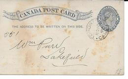 CANADA POST CARD ONE CENT - 1860-1899 Victoria