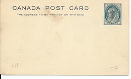 CANADA POST CARD ONE CENT - 1860-1899 Victoria