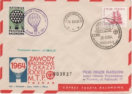 Ballonpost Ballon Post Poczta Balonowa Zawody Balonowe Poznan 1964 Polonez Przesylka Znaczek Pocztowy Balloon Poste Mail - Brieven En Documenten