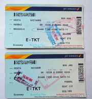 JET AIRWAYS E-TICKET - BOARDING PASS (Year 2012). Mumbai To Brussels For 2 Passengers. Used. - Mundo