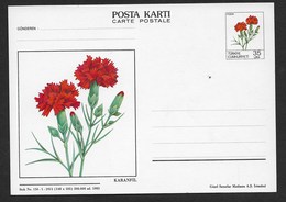 TURQUIE ENTIER POSTAL 1983 35 Lira  FLEURS CARTE POSTALE - Ganzsachen