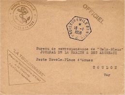 1958- Enveloppe  OFFICIEL    En F M   Cad Hexag. Point. D'agence Postale  CROISEUR EMILE BERTIN - Maritime Post