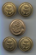 Austria, K.u.K. Navy Kriegsmarine - Military Buttons For Uniform, 5 Pcs, D 25 Mm - Botones