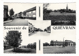BELGIQUE  /  SOUVENIR  DE  QUIEVRAIN  ( Station-service Au Centre, Avec Pompe à Essence Et Automobiles Années 50 ) - Quiévrain