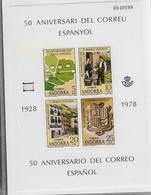Bloc Feuillet 50° Anniversaire Del Correu Espanol  1928- 1078 Numéroté - Blocs & Feuillets