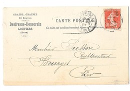 LOUVIERS (27) Carte Commerciale Publicitaire Grains Desfrene Doucerain 1907 - Louviers