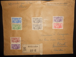 Monaco Lettre Recommandee De Monte-carlo 1956 Pour Brest , Affranchissement Sceaux Du Prince - Cartas & Documentos