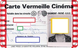 CARTE VERMEIL CINEMA  *Gaumont *Pathé *Ugc - Kinokarten