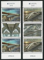 SERBIA/ SERBIEN/ SRBIJA -EUROPA 2018 -"PUENTES.- BRIDGES - BRÜCKEN - PONTS" - 2 SERIES+ VIÑETA En VERTICAL GUTTER PAIR - 2018