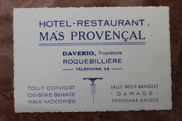 ROQUEBILLIERE (06) - CARTE DE VISITE HOTEL RESTAURANT MAS PROVENCAL - Roquebilliere