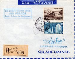 1er Service Direct Paris Palma 26/05/1951 Air France - 1960-.... Briefe & Dokumente