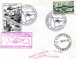 1er Transport Postal Par Hélicoptère - Strasbourg Luxembourg - 01/06/1952 - 1960-.... Briefe & Dokumente