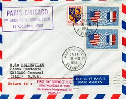 1ere Liaison Postale Paris-Chicago 19/10/1953 - 1960-.... Briefe & Dokumente