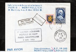 1ere Liaison Postale De Nuit  Paris-Montpellier 04/06/1953 - 1960-.... Cartas & Documentos