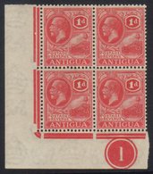 1929 1d Bright Scarlet SG 65, Never Hinged Mint Lower Left Corner Plate Number Block Of Four.  For More Images, Please V - Other & Unclassified