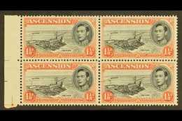 1944 1½d Black And Vermilion Perf. 13, Left Marginal Block Of Four, One Showing Davit Flaw, SG 40ba, Never Hinged Mint.  - Ascension (Ile De L')