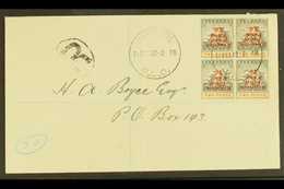 1907 KINGSTON RELIEF FUND 1d On 2d Block Of 4 With Inverted Ovpt FROM THE FIRST SETTING, SG 153a, Used On Cover With Cle - Barbades (...-1966)