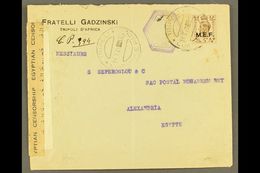 TRIPOLI 1943 Censored Commercial Cover To Egypt, Franked With KGVI 5d "M.E.F." Ovpt, Clear Tripoli 31.7.43 C.d.s. Postma - Italiaans Oost-Afrika