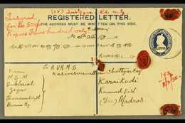 1938 (March) Overprinted 3a And 1a Registered Envelope , Bearing Additional Overprinted 1a, 3a And 1r Tied By Zigon Cds' - Burma (...-1947)