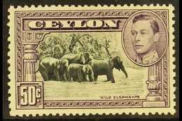 1938-49 50c Black And Mauve, Perf 13 X 11½, SG 394, Fine Mint. For More Images, Please Visit Http://www.sandafayre.com/i - Ceylon (...-1947)