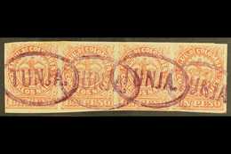 1868 1p Rose-red, Type I, Scott 57b, A Fine Used STRIP OF FOUR With Good Margins And With Four Oval "TUNGA" Cancels In V - Colombia