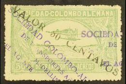 SCADTA PRIVATE AIR 1921 Diagonal Violet Surcharge 30c On 50c Dull Green (SG 7, Scott C20, Michel 8 II) Fine Used. For Mo - Colombie